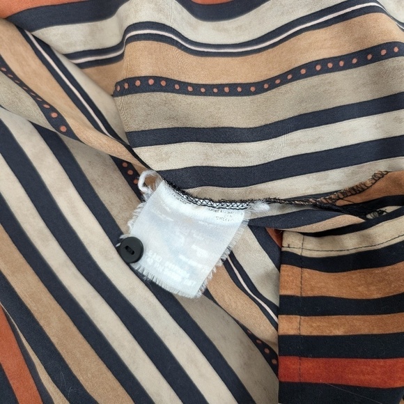 *Free with Purchase* 90’s Striped Long Sleeve Blouse Earth Tones Collar - Picture 2 of 10